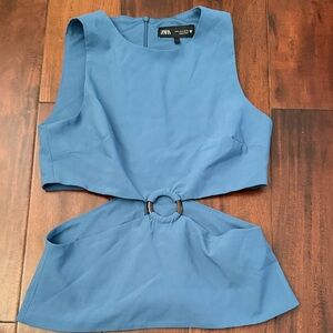 Zara Blue Cutout Top with Ring Accent
